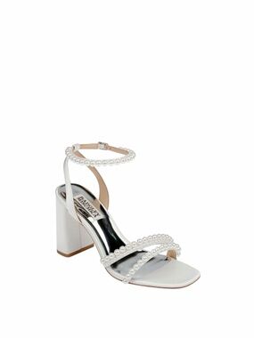 Badgley Mischka White Pearl-Ankle Block Heel Sandal Size 10
